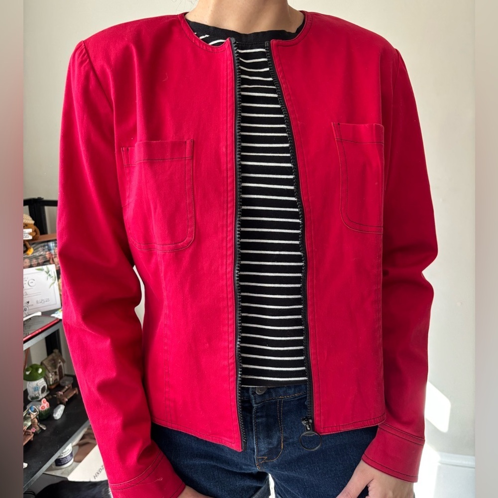 Vintage Euro Red Whimsigoth Zip Up Grunge Biker Cotton Streetwear Jacket Medium - Picture 4 of 10
